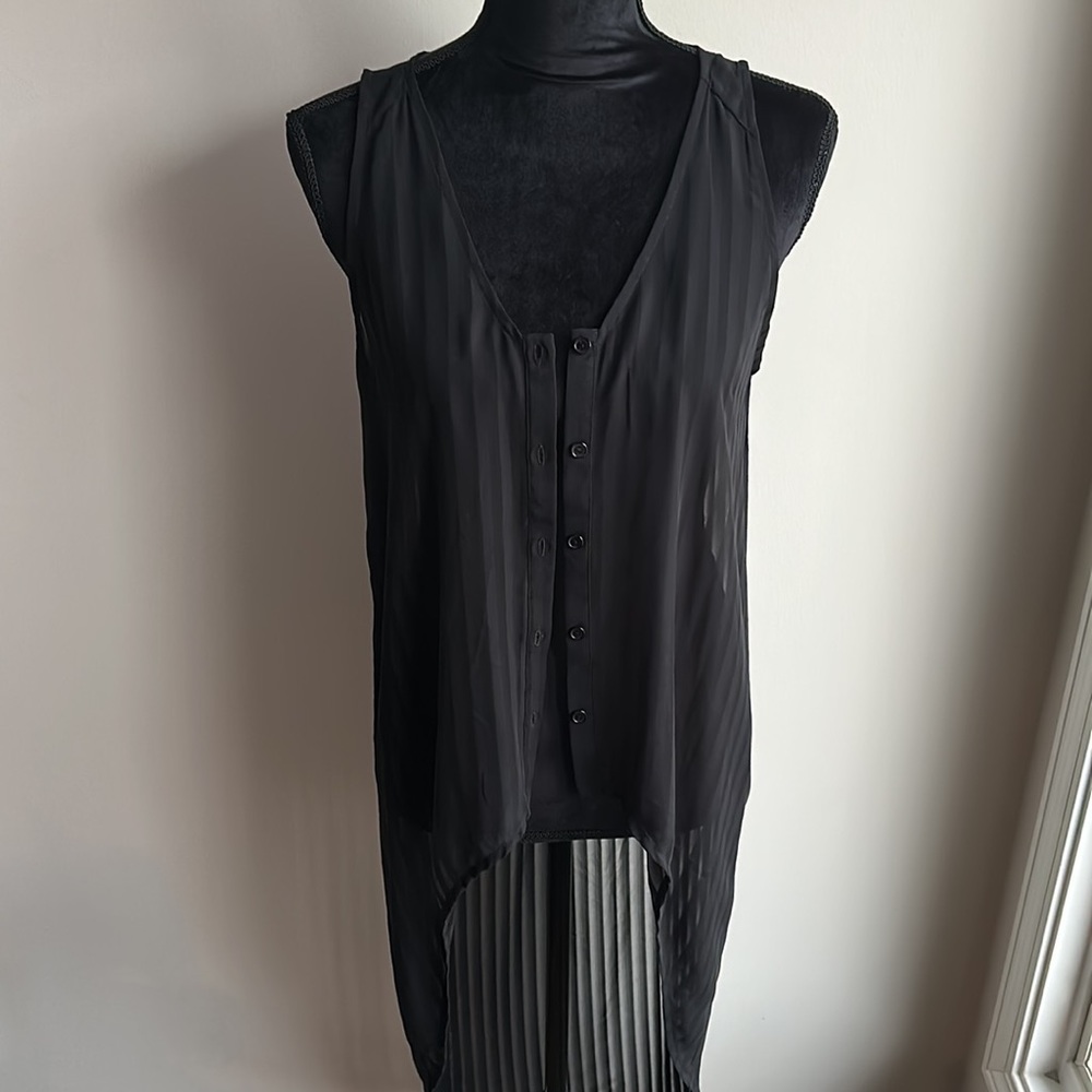 ASTR The Label Women's Sheer High Low Black Tunic, Size Small